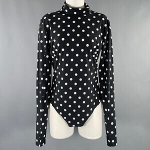 PRABAL GURUNG Size M Black White Lycra Polka Dot Bodysuit Dress Top